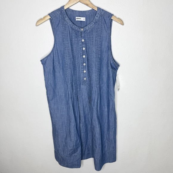 Sonoma Dresses & Skirts - New Sonoma Denim Pintuck Sleeveless Mini Dress Pockets Women's XL Cotton Classic